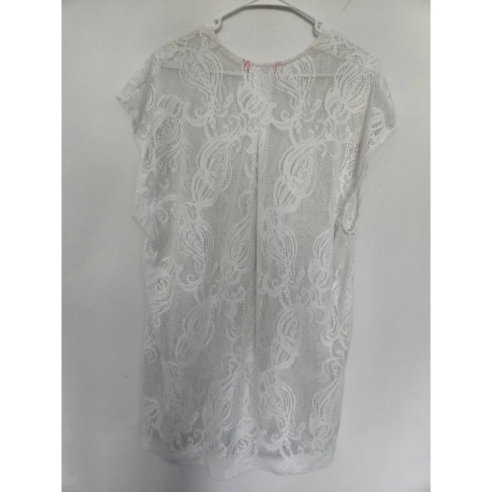 Lilly Pulitzer White Paisley Lace Swimsuit Cover Up V-Neck Cap Sleeve XS Bech